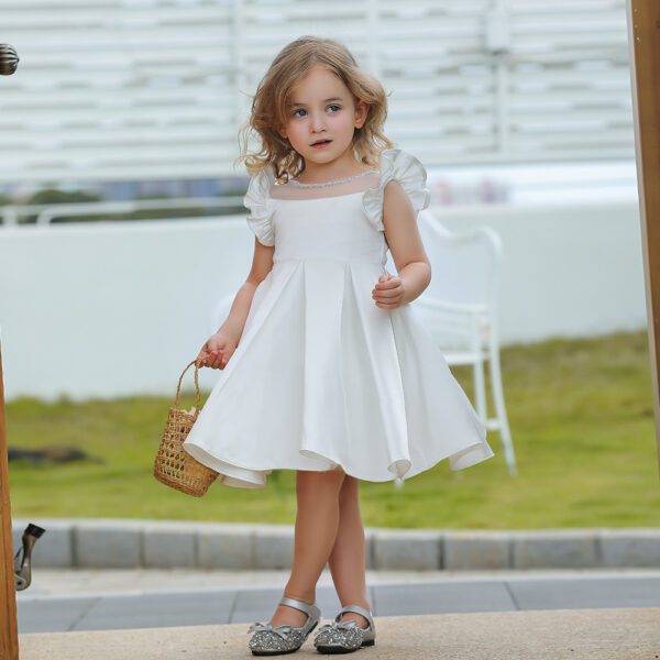 White Satin Flared Sleeve Dress