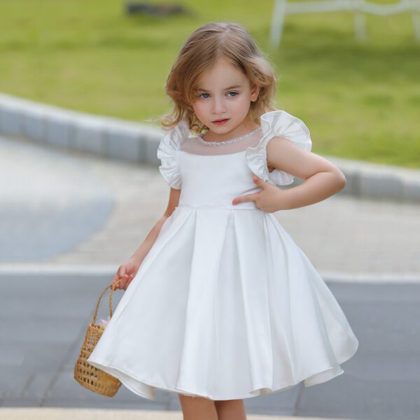 White Satin Flared Sleeve Dress