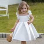 White Satin Flared Sleeve Dress