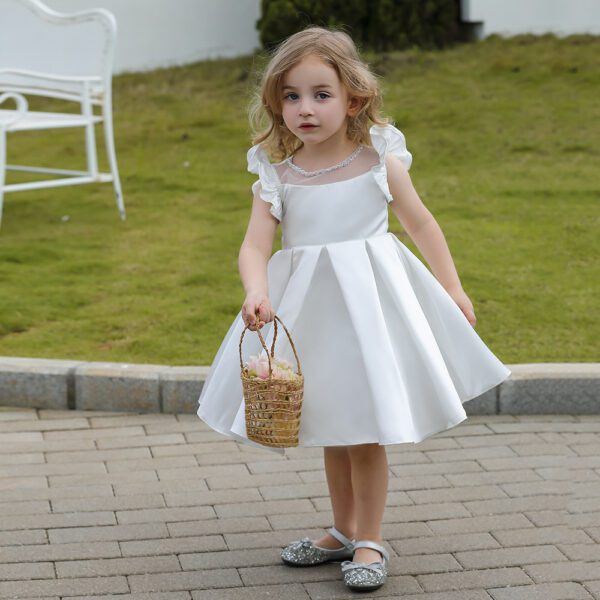 White Satin Flared Sleeve Dress