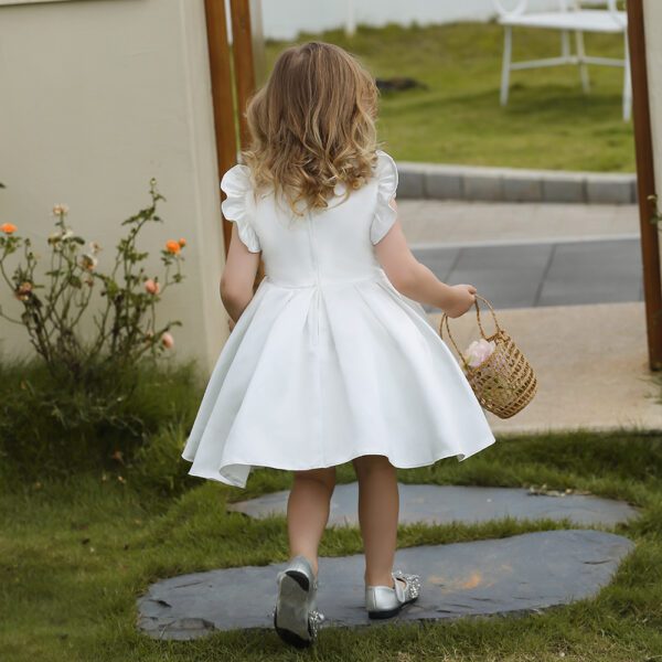 White Satin Flared Sleeve Dress