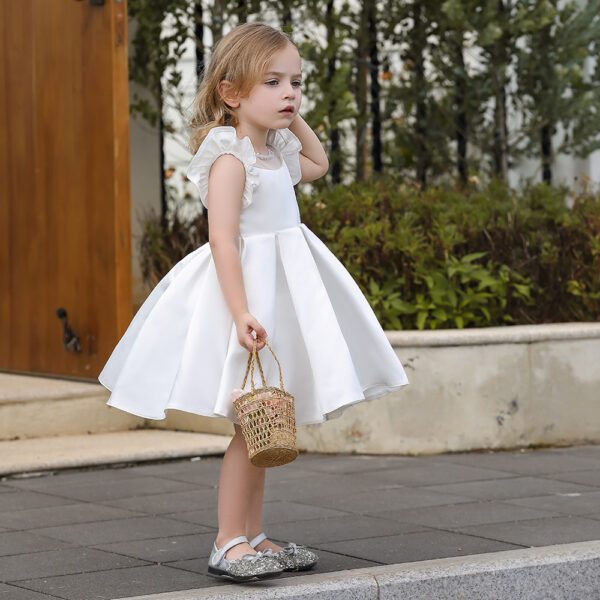 White Satin Flared Sleeve Dress