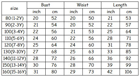 Red Party Dress SIZE Chart
